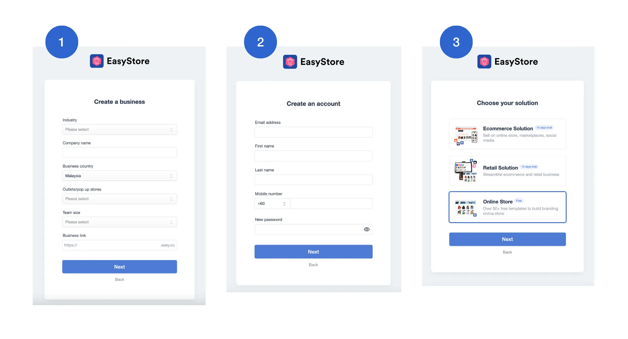 EasyStore Step 1: Create an Account