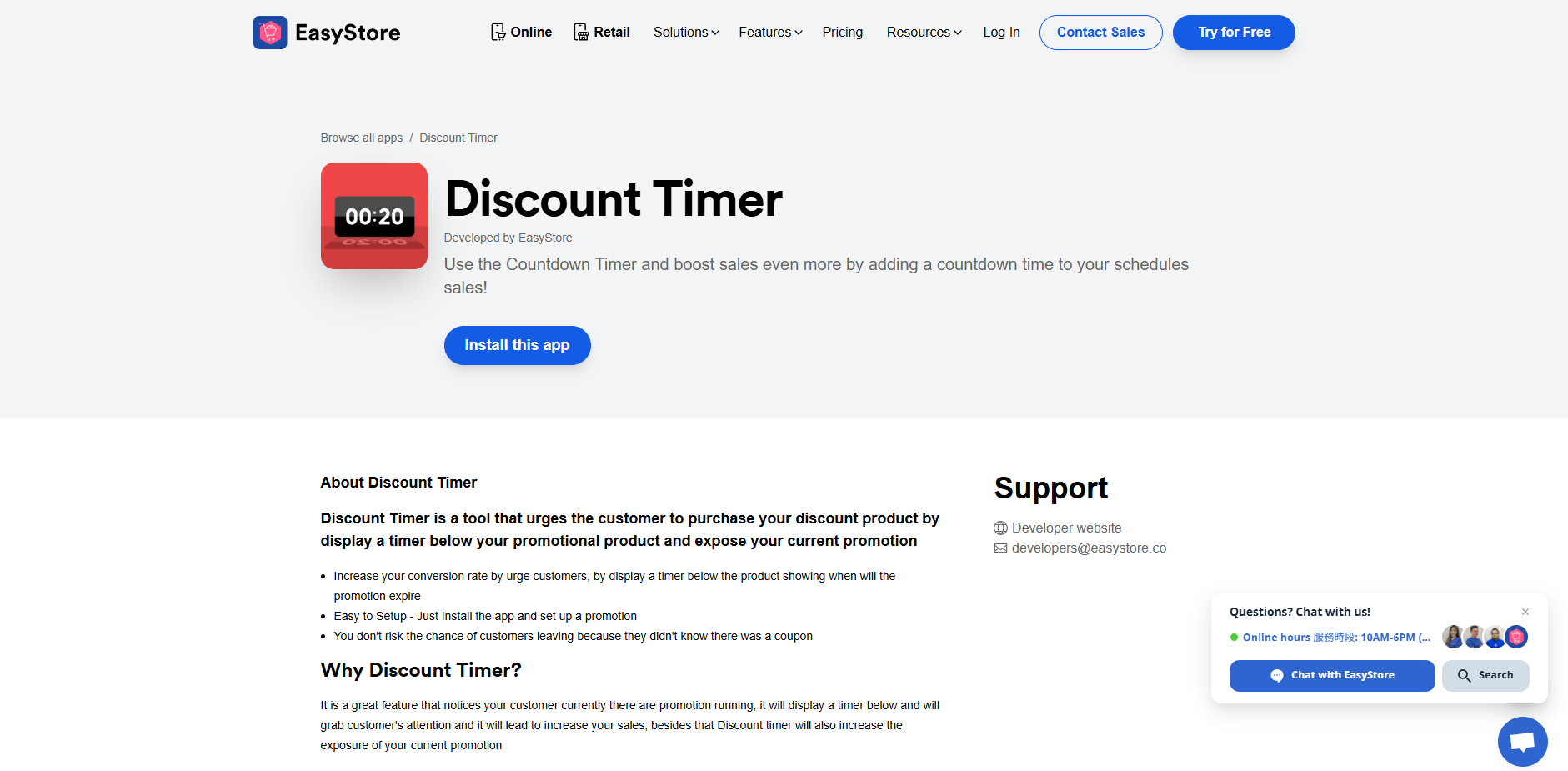 EasyStore Discount Timer