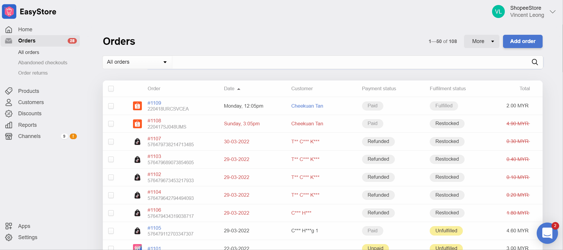 EasyStore Search Shopee Orders Quickly