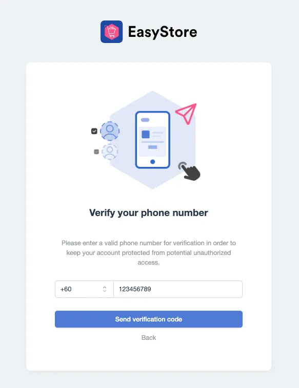 EasyStore Step 1: Create an Account verify phone number