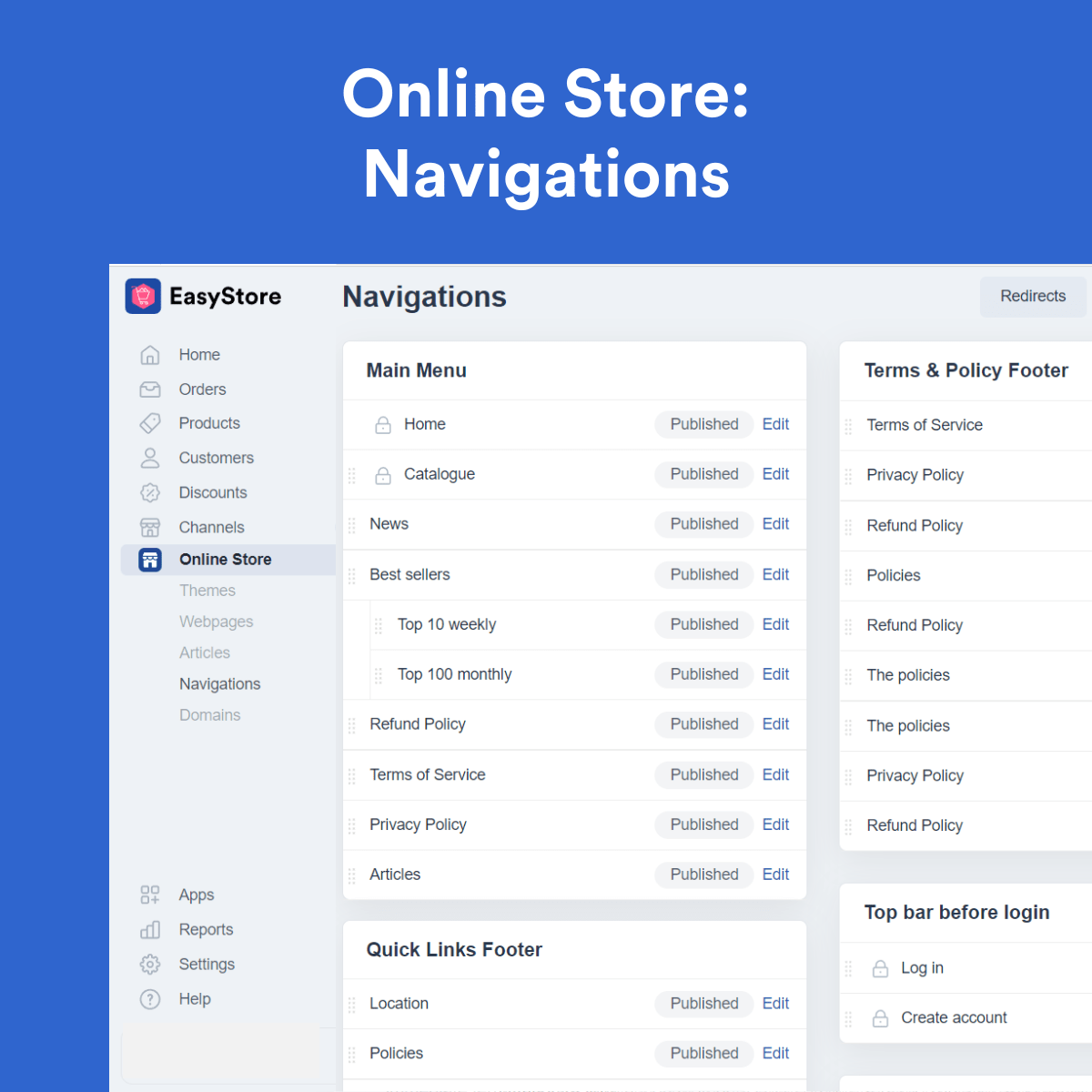 How to edit & create Website Navigations | EasyStore
