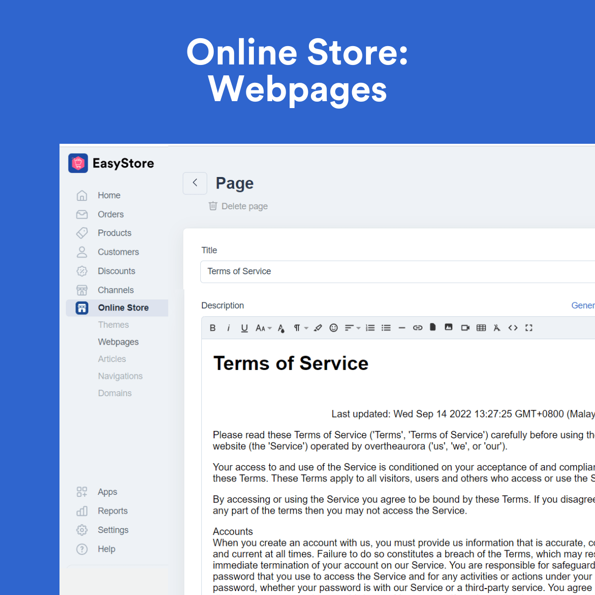 How to create Website's Webpages | EasyStore